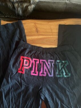 PINK Victoria's Secret Black Sleepwear Pants with Multicolor Logo
